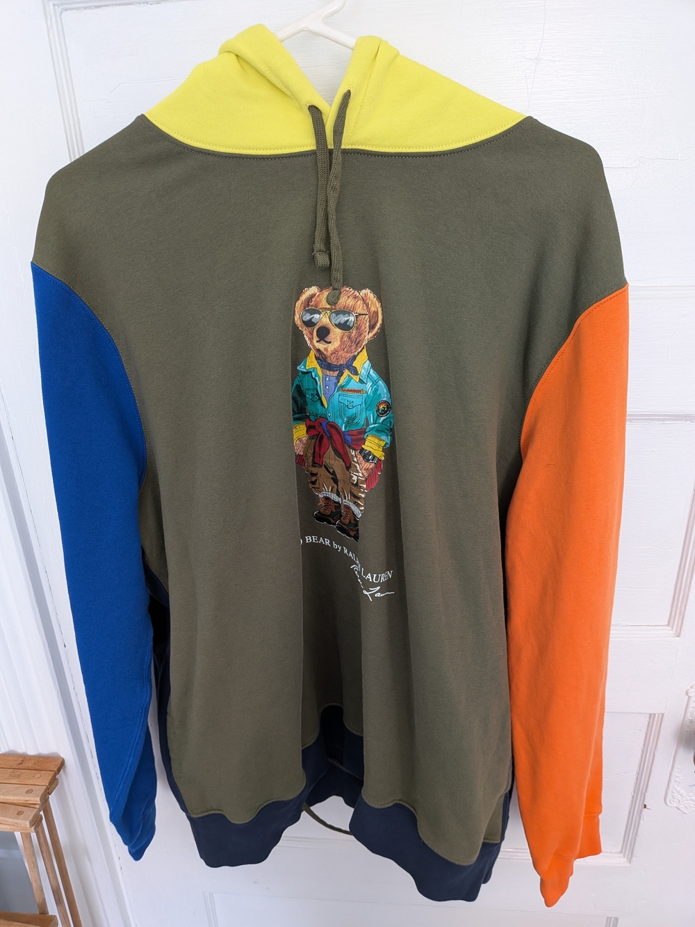 Ralph Lauren Polo Bear Colorblock Hoodie - Olive/Blue/Orange/Yellow Men's XL - Picture 3 of 8